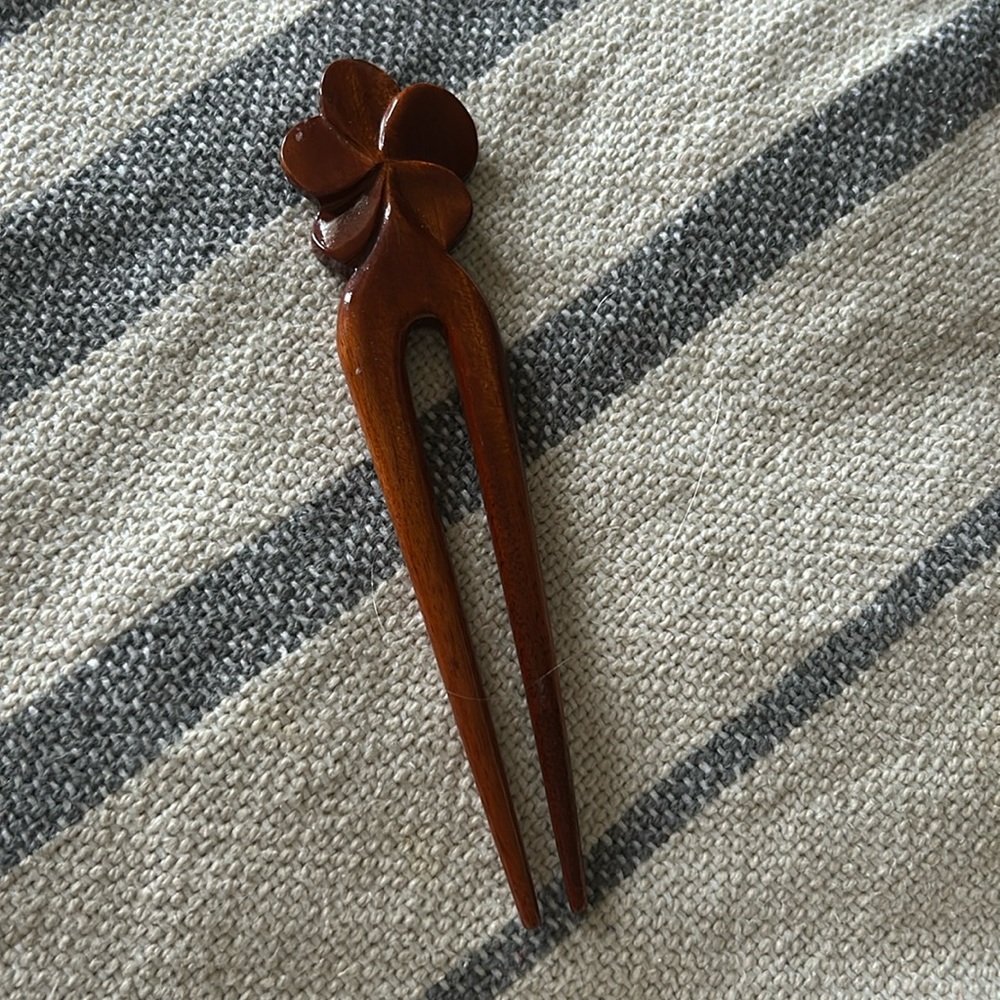 Hawaiian Flower🌺Hand Carved Hawaii Koa Wood Hair Stick / Pick 6.5” / Authentic